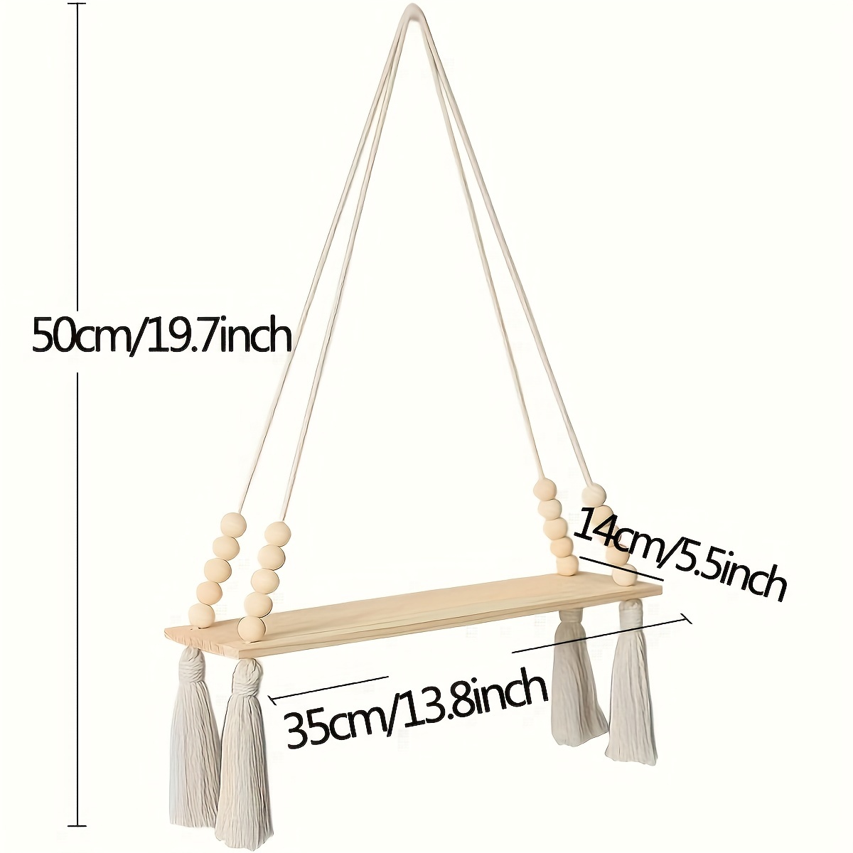 TEMU 1pc Boho Floating Wall Shelf - Macrame Hanging Plant Shelf With Natural , No , Space-saving Vertical Shelf For Kitchen, Bathroom, Floating Shelves, Bathroom Storage, Rustic Decor, Home