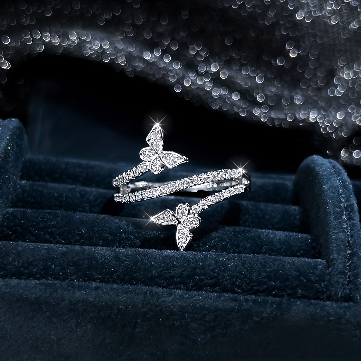 Dainty Wrap Ring Butterfly Paved Shining Zircon Beauty Charm Gift