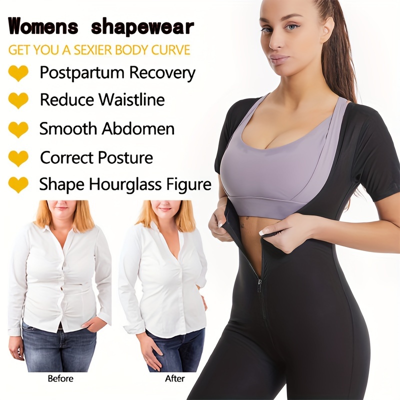 Plain Body Shape Weight Loss Bodysuit Short Sleeves - Temu Australia