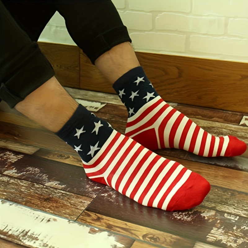 American Flag Striped Socks Men's Cotton Crew Socks