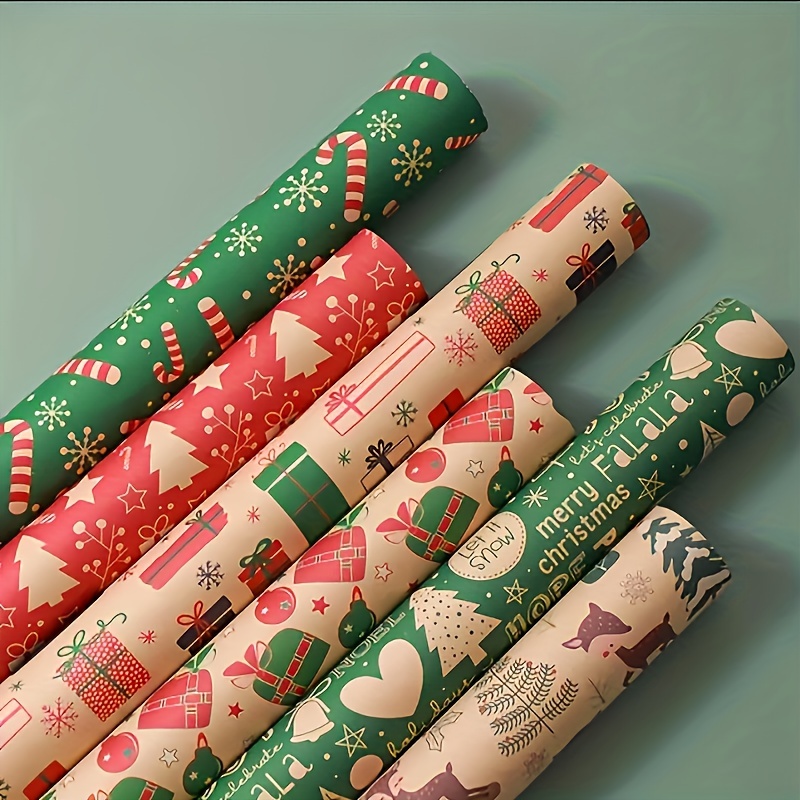  Christmas Gift Wrapping Paper 9pcs, Recyclable Kraft