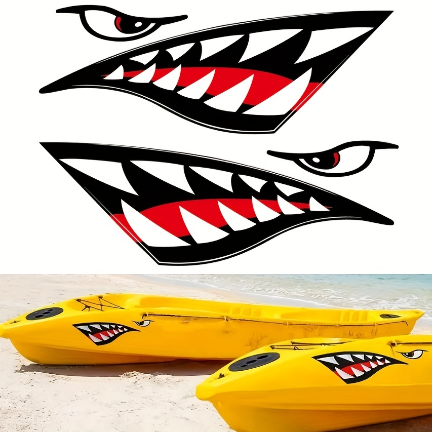 2Pcs Creative Shark Teeth Mouth Kayak Stickers, Waterproof DIY Funny  Stickers For Kayak Canoe Fishing Boat Car Truck