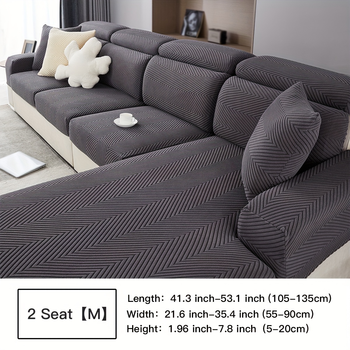 1pc Stretch Sofa Cover Jacquard Diamond Pattern 1234 Seater L-shaped Sofa Cushion Seat Back Armrest Cover
