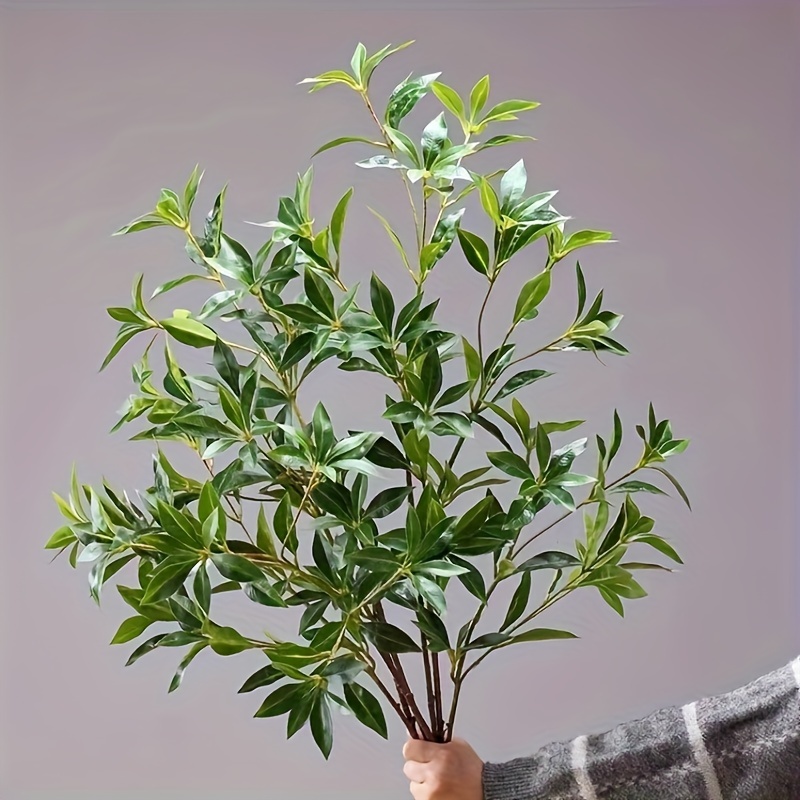 Artificial Ficus Stems Faux Green Stems Ficus Branches Leaf Stem Fake Green  Bushes Shrubs Ficus Twig Stems for Vase Filler Home Wedding Office Decor