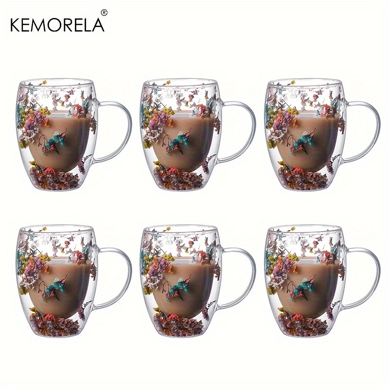 

1/2/4/6pcs, Dried Flowers Inside Glass Coffee Mug, High Borosilicate Glass Double-walled Espresso Coffee Cups, Heat Insulated Water Cups, Summer Winter Drinkware, Birthday Gifts