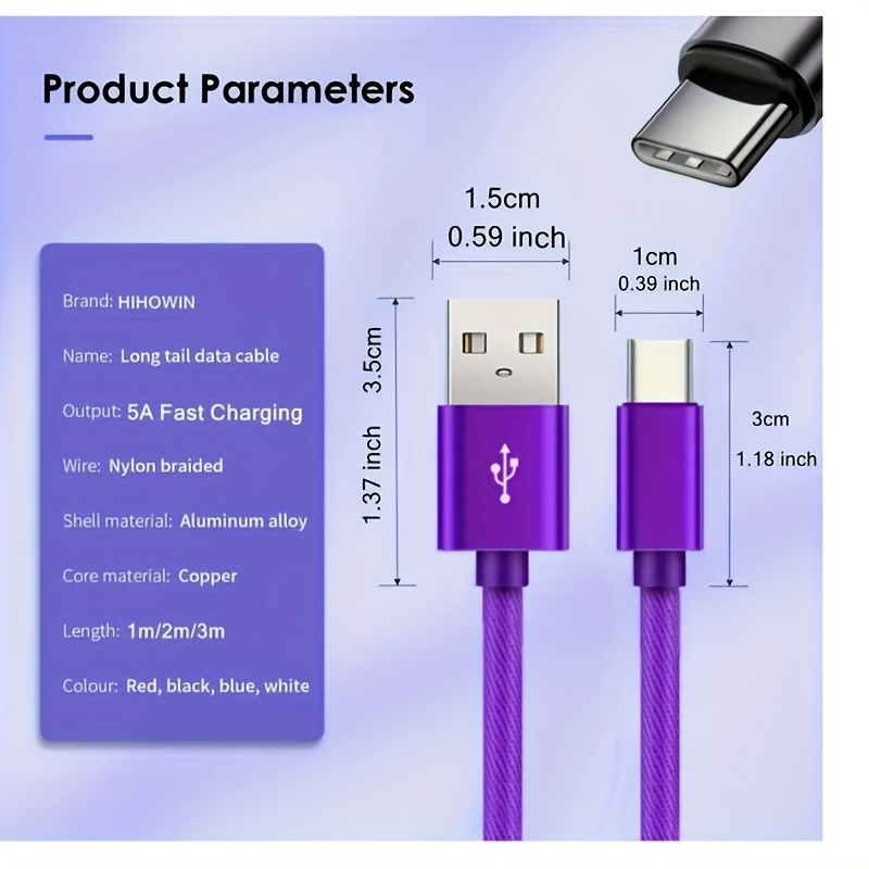 Cable Carga Rápida Usb Cable Nailon Tipo Disponible En 6 - Temu Chile