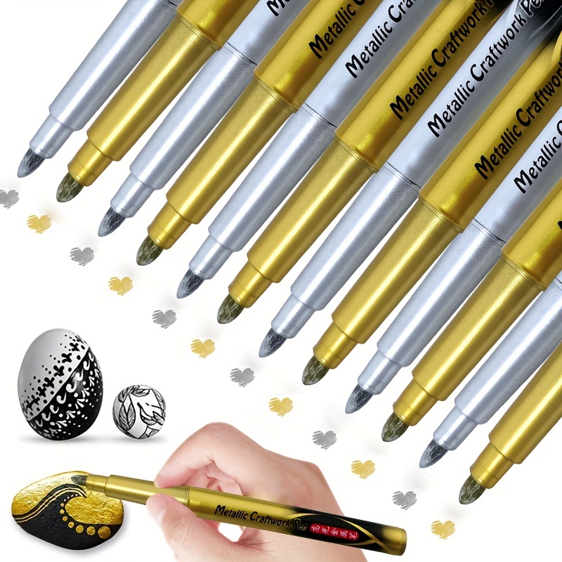 Stylo marqueur métallique doré et argenté, stylo marqueur de