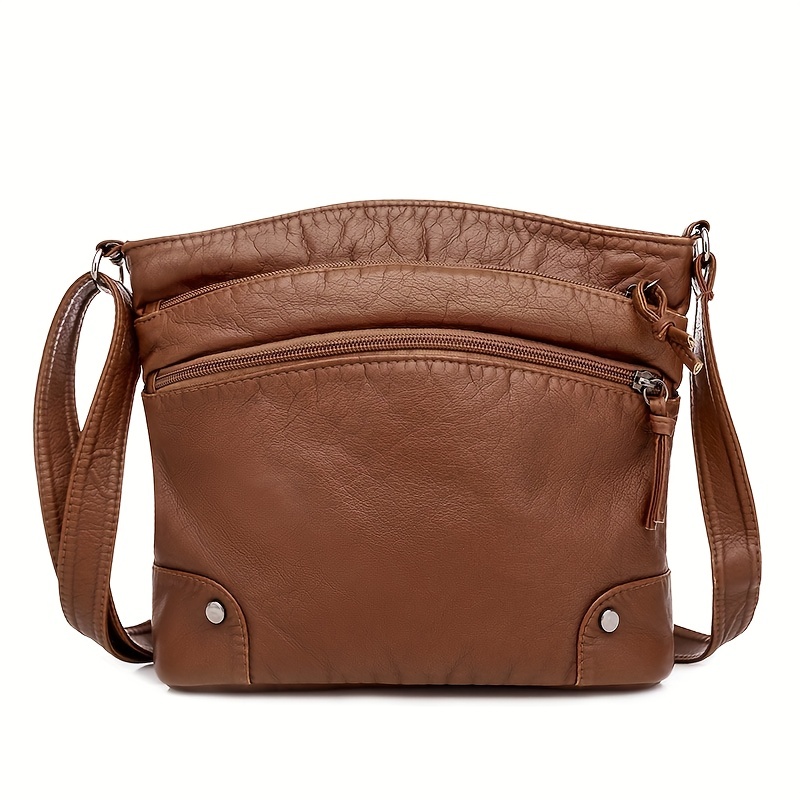 Retro Printed Shoulder Zipper Bag, Classic Elegant Crossbody Bag, Women's  PU Leather Purse For Daily Use