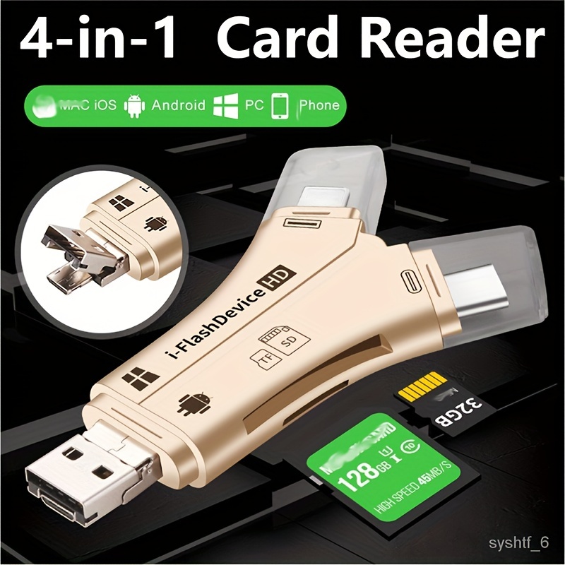 SD Card Reader for iPhone/iPad/Android/Mac/Computer/Camera, 4 in 1