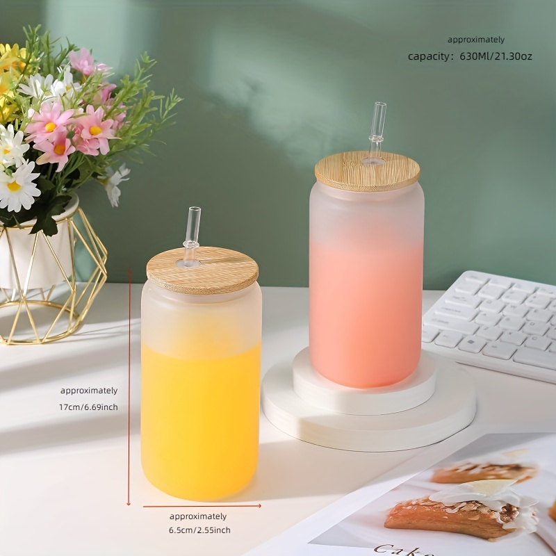 Mason Jar Drinking Cups, With Bamboo Lid, Straw, And Straw Brush, Cute  Reusable Boba Glass Bottle, Ice Coffee Cup, Tea, Smoothie, Juice Travel Cup  - Temu