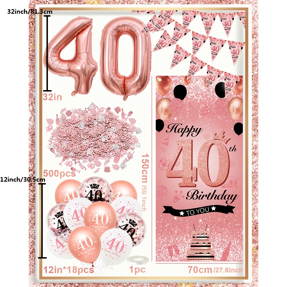 51 pz/set 40 decorazioni di compleanno palloncini neri e dorati 40 anni  Banner di buon compleanno pon pon di carta decorazioni per feste per adulti  - AliExpress