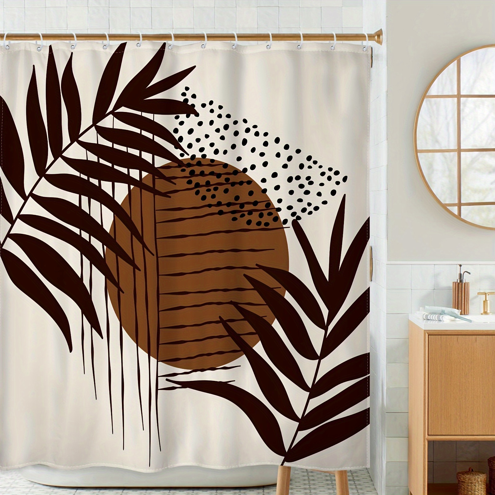 1pc Abstract Middle Age Style Shower Curtain With Cartoon Cat & Bohemian  Geometric Pattern, Sun Aesthetic Home Bathroom Shower Decor With Hooks  Included