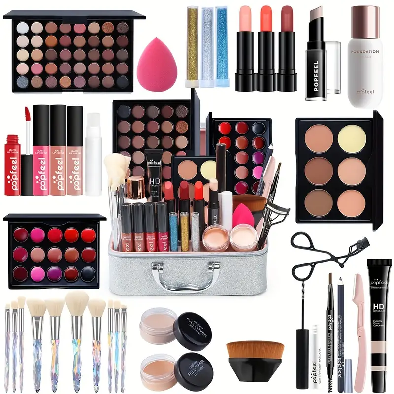 all in one professional cosmetic set with makeup tool and case perfect for eye lip and face makeup details 0