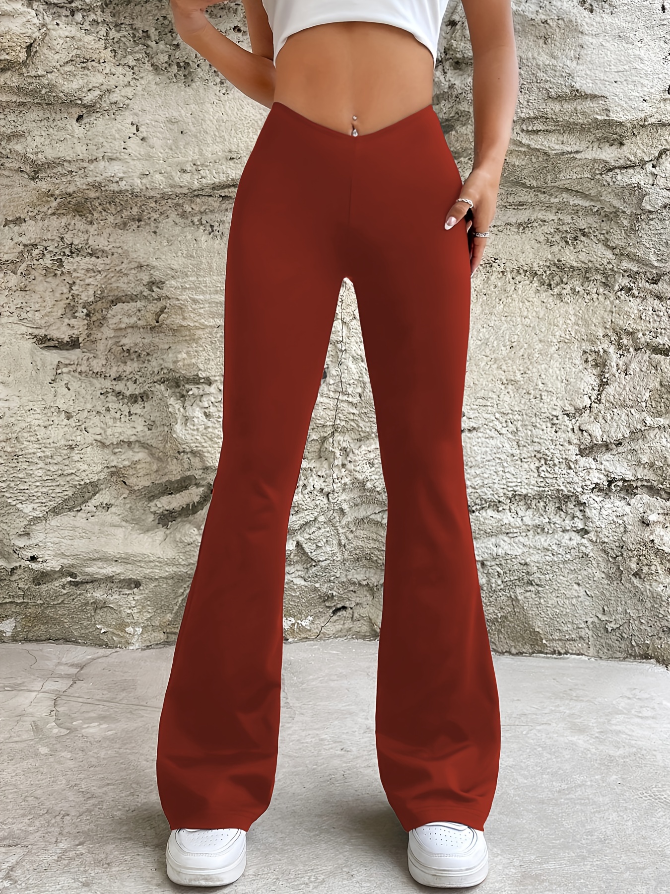 Bell Bottom Pants for Women Casual Stretchy Loose Wide Leg High