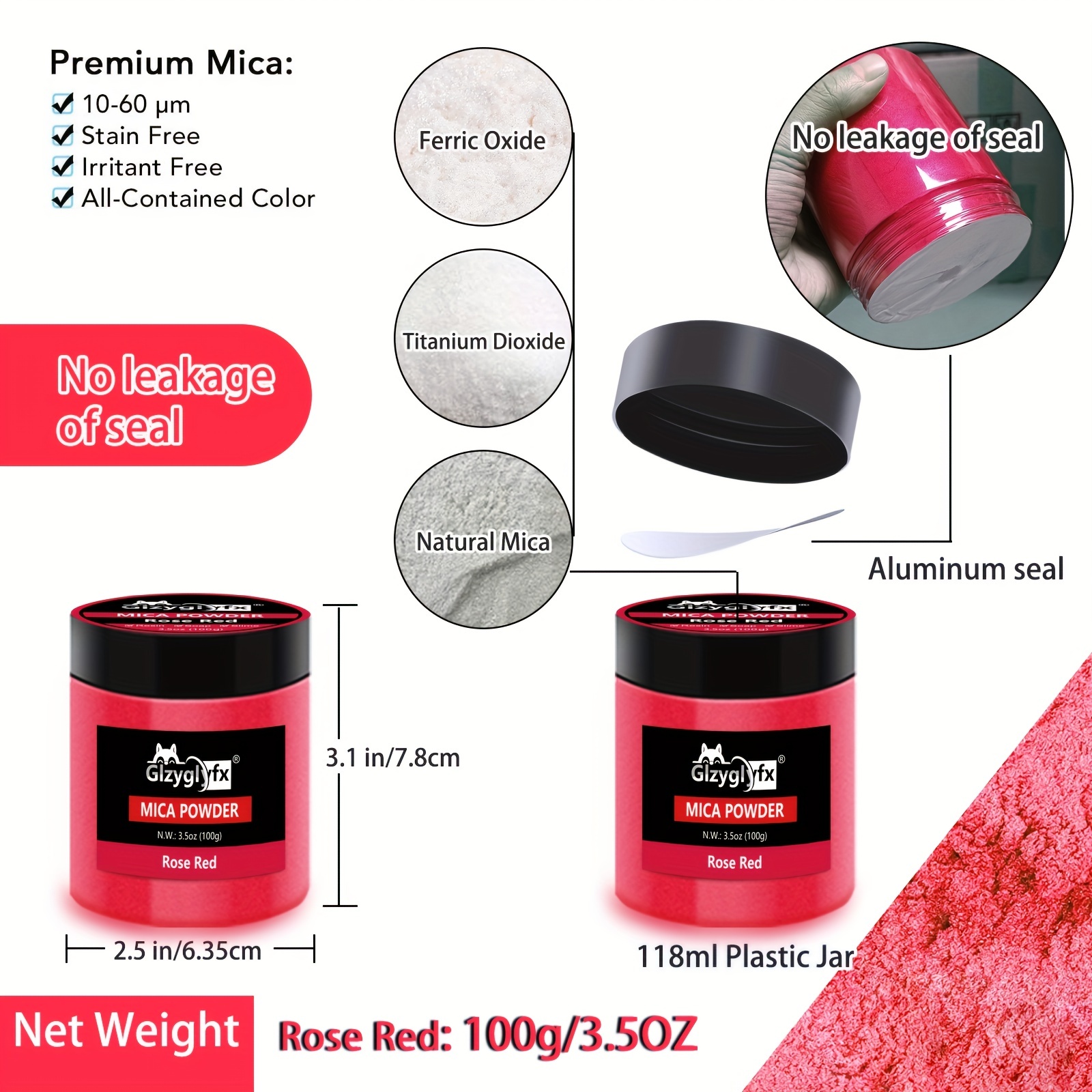 1 oz - Red Mica Powder - Cosmetic Grade - 25 Colors Available, Use for  Cosmetics, Slime, Candles, Paints, Bath Bombs, Epoxy Resin, Soap, Clay,  Nail