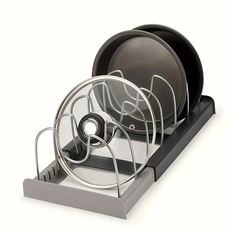 1pc maximize your kitchen storage with this expandable stainless steel rack pull out pot lid storage holders perfect for pots pans lids cutting boards and more kitchen supplies
