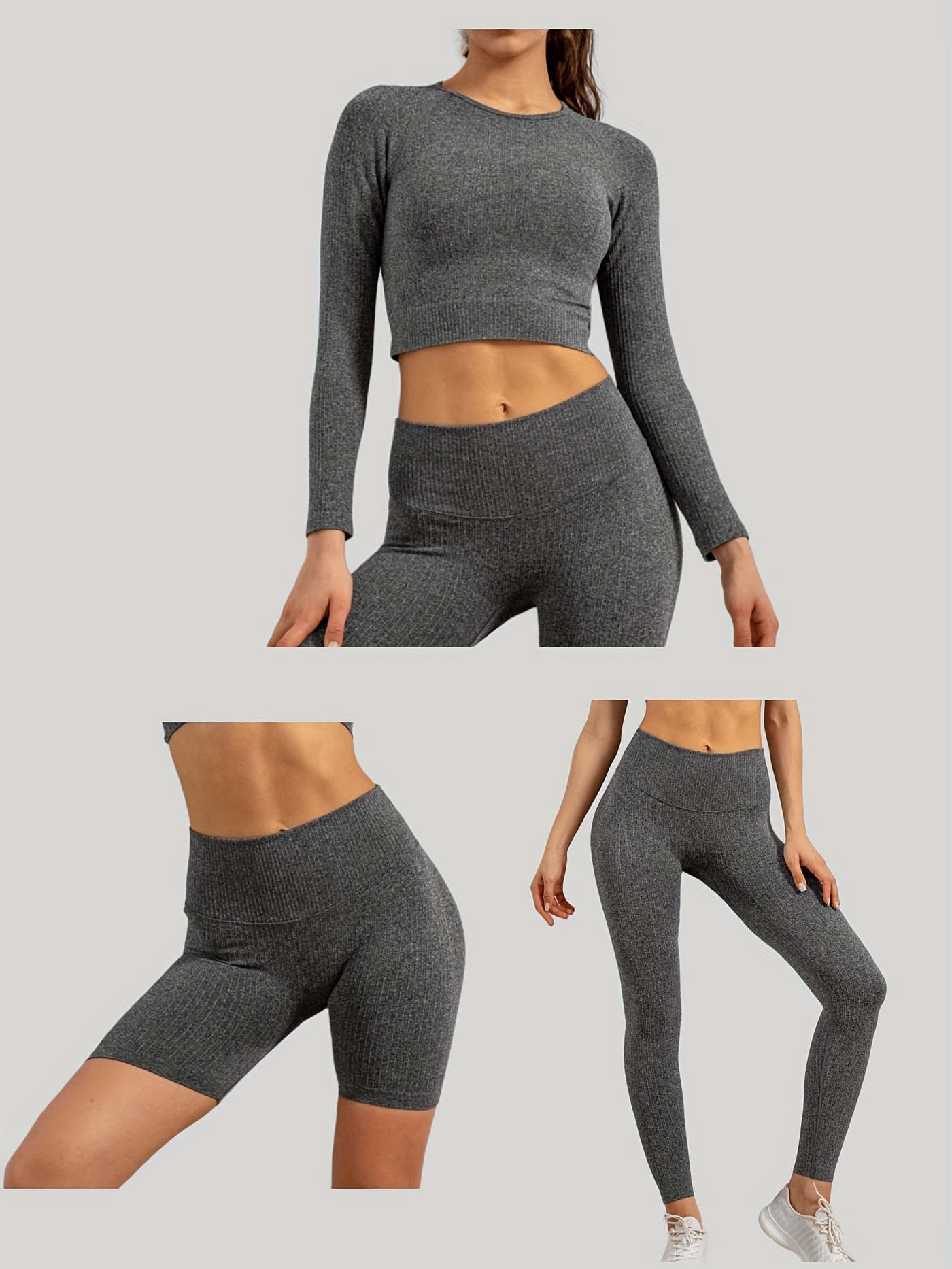 Yoga Suit Three piece Threaded Long sleeved Trousers Shorts - Temu