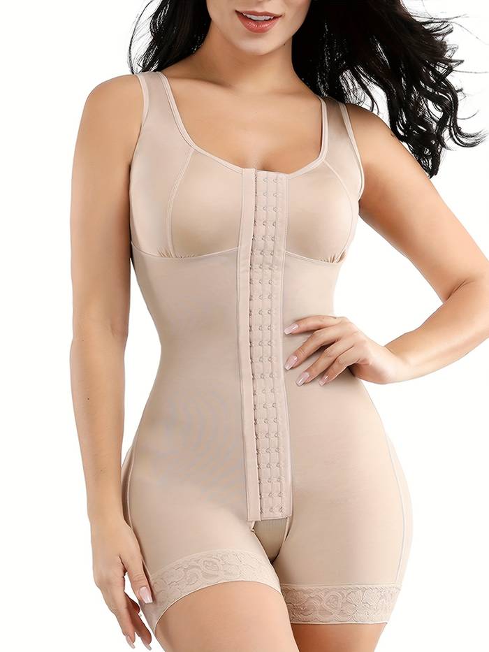 Lace Trim Shaping Bodysuit Front Buckle Tummy Control Slimmer - Temu