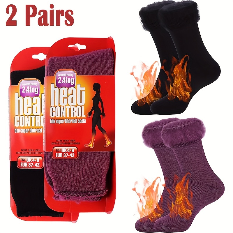 2 Pairs of Black Heat Holders Thermal Socks 