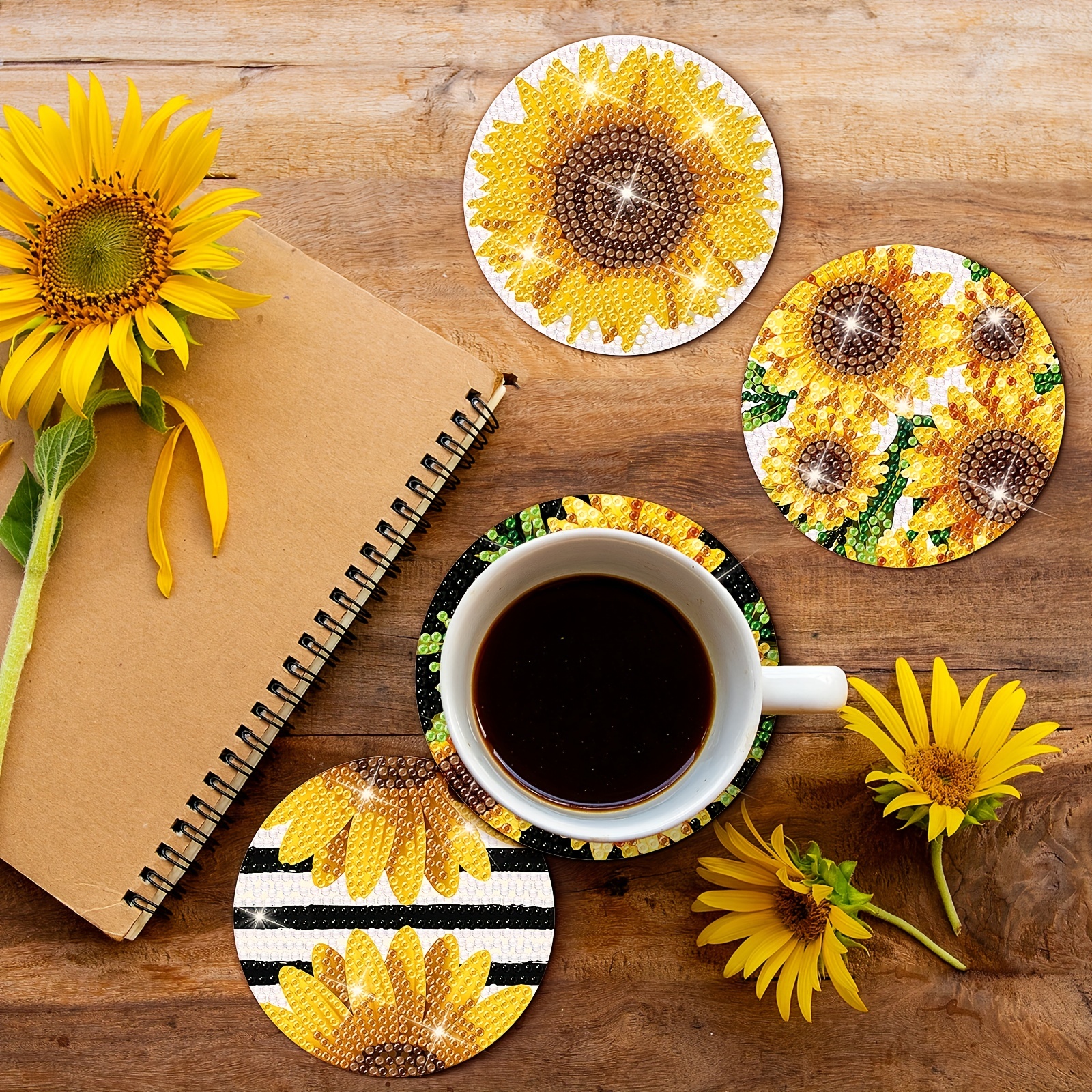 Sunflower Diamond Painting Coasters Holder 5d Diamond - Temu