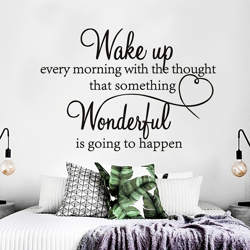 1pc wall decal wake up   with the   that something wonderful is     vinyl wall decals sayings art lettering wall stickers for bedroom living room inspirational wall decals