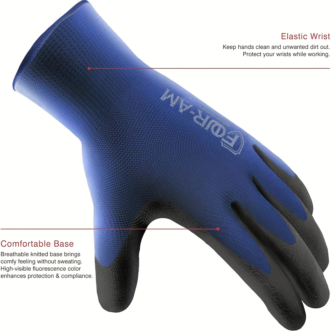 EvridWear 12 Pairs PU Coated Work Gloves Ultra-Thin Anti-Slip Latex-free Safety  Glove for Men & Women Light Duty Work,BLACK,L 