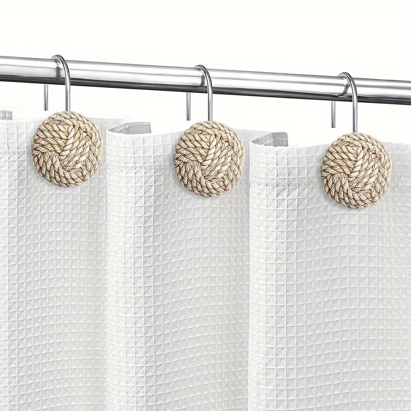 12pcs Boho Knot Design Shower Curtain Hook, Decorative Shower Curtain Rings  For Bathroom, Multifunctional Creative Hook, Bathroom Decor