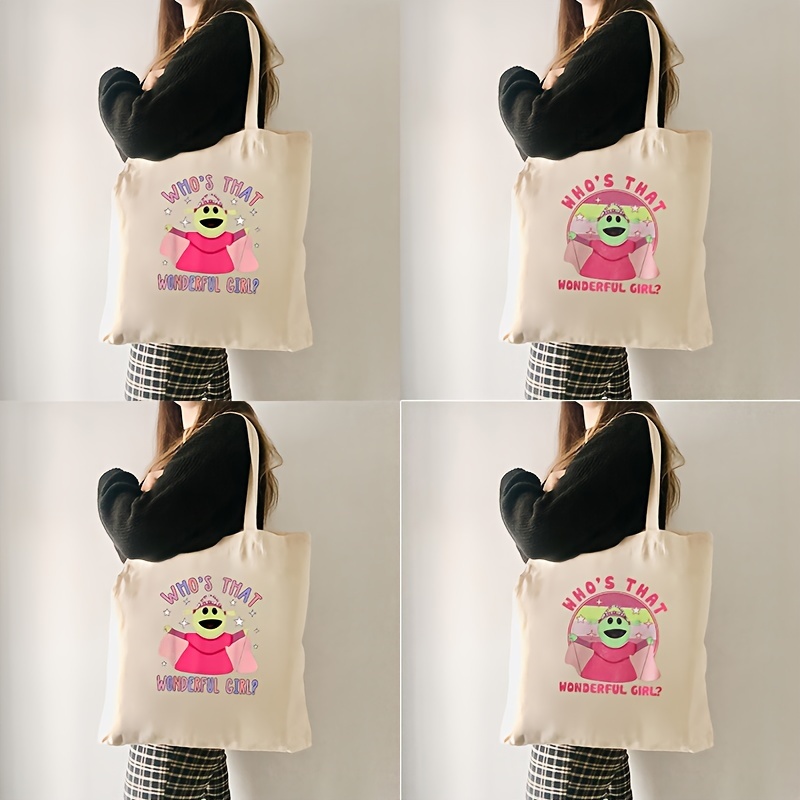 

1pc Cute Cartoon Print Tote Bag, Large Capacity Shoulder Bag, Women's Casual Handbag For Work Beach Shopping