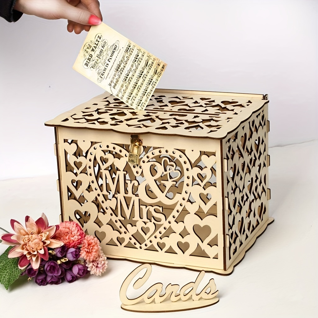 Wedding Card Box with Lock, Wood Gift Card Box Holder Money Box