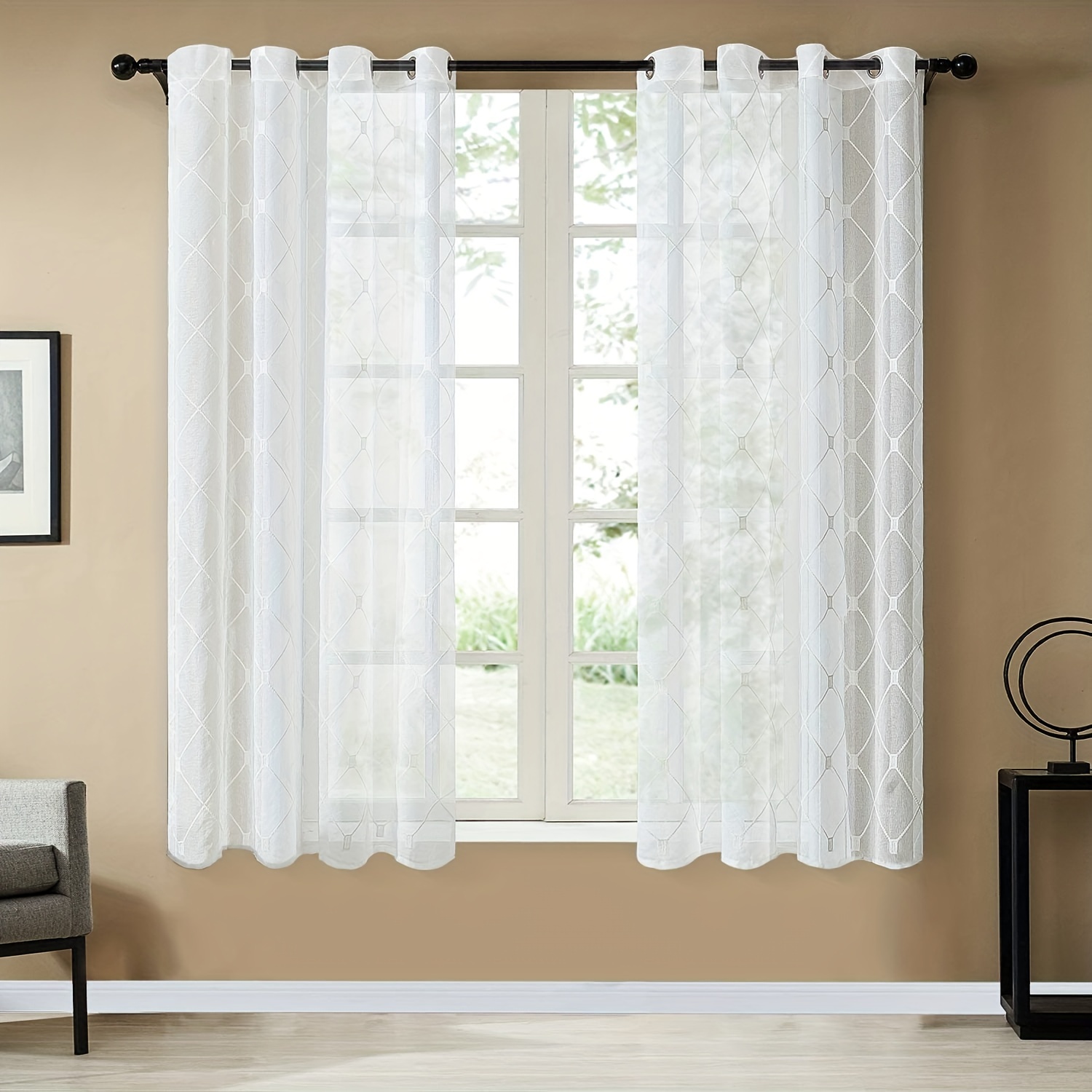 Modernas cortinas salón blancas con bordados, Cortinas de  - cortinas  blancas modernas