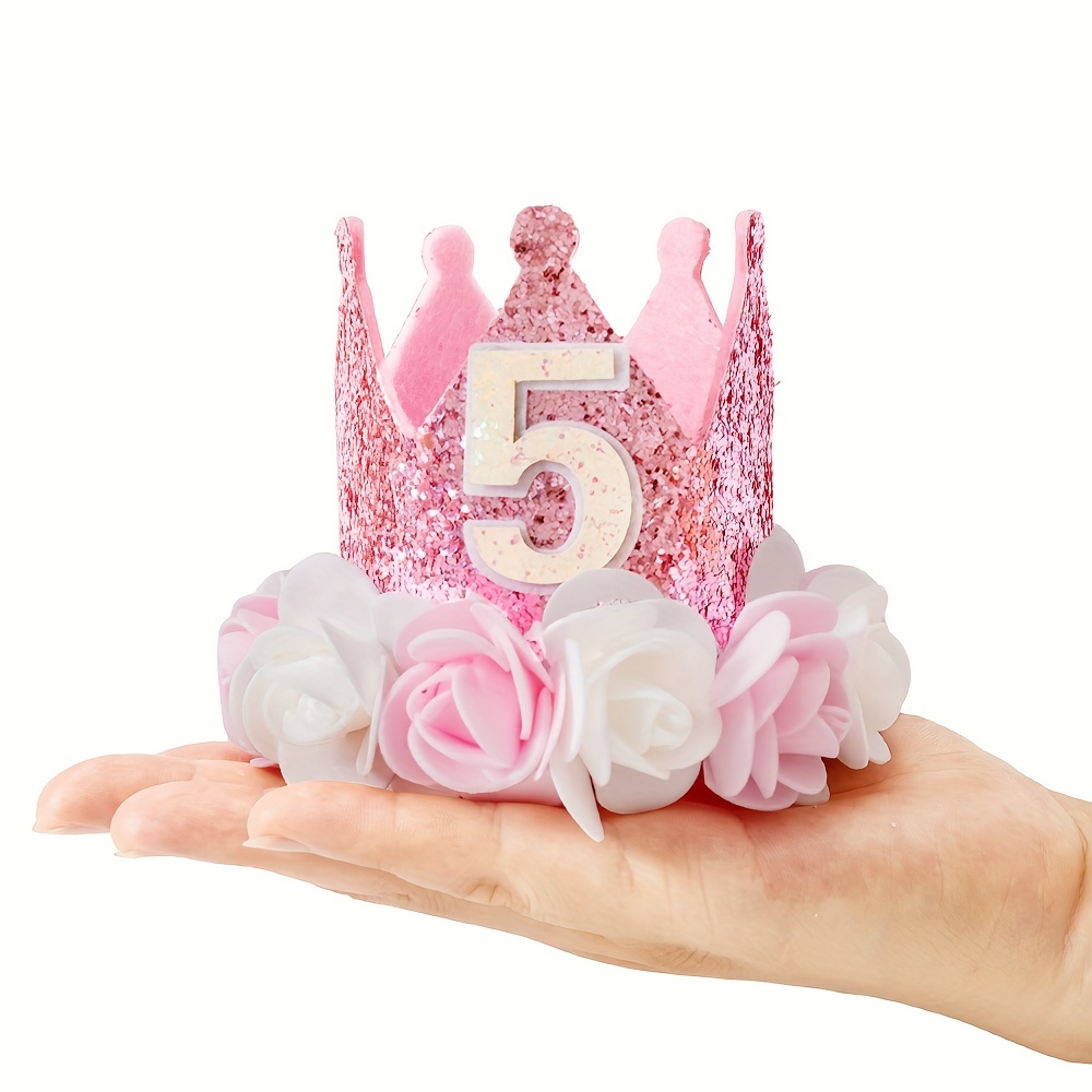 1pc Decoración Primer Cumpleaños Niña Corona Rosa Blanca - Temu