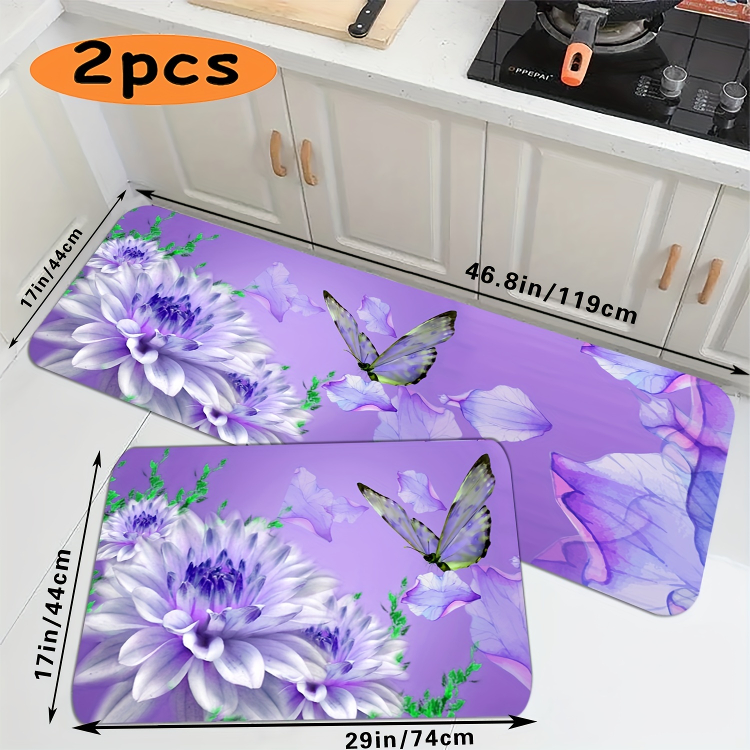 

2pc Floral Bathroom Rug, Non Slip Washable Standing Floor Mat, Funky Laundry Room Mat, Fun Shower Carpet, House Stuff, Home Accessories, Decoration Essential Must Have, Aesthetic Flower Decor