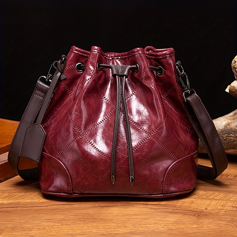 Brahmin Vintage Red Woven Leather Drawstring Hobo Bag