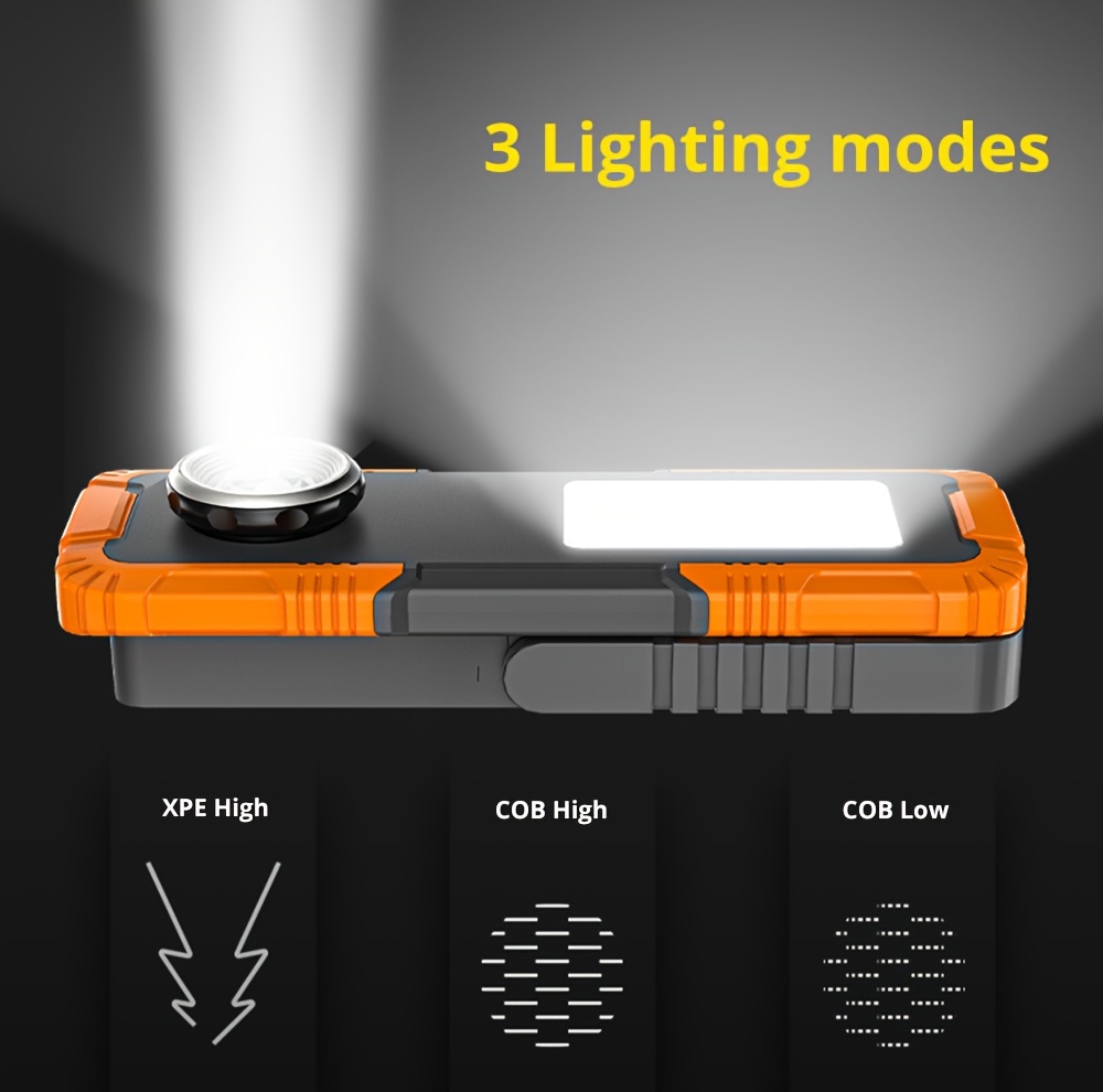 1pc multifunctional cob work light usb rechargeable led flashlight portable magnet hook design waterproof outdoor lantern powerful 3 modes torch suit for camping hiking fishing hunting emergency lighting details 4