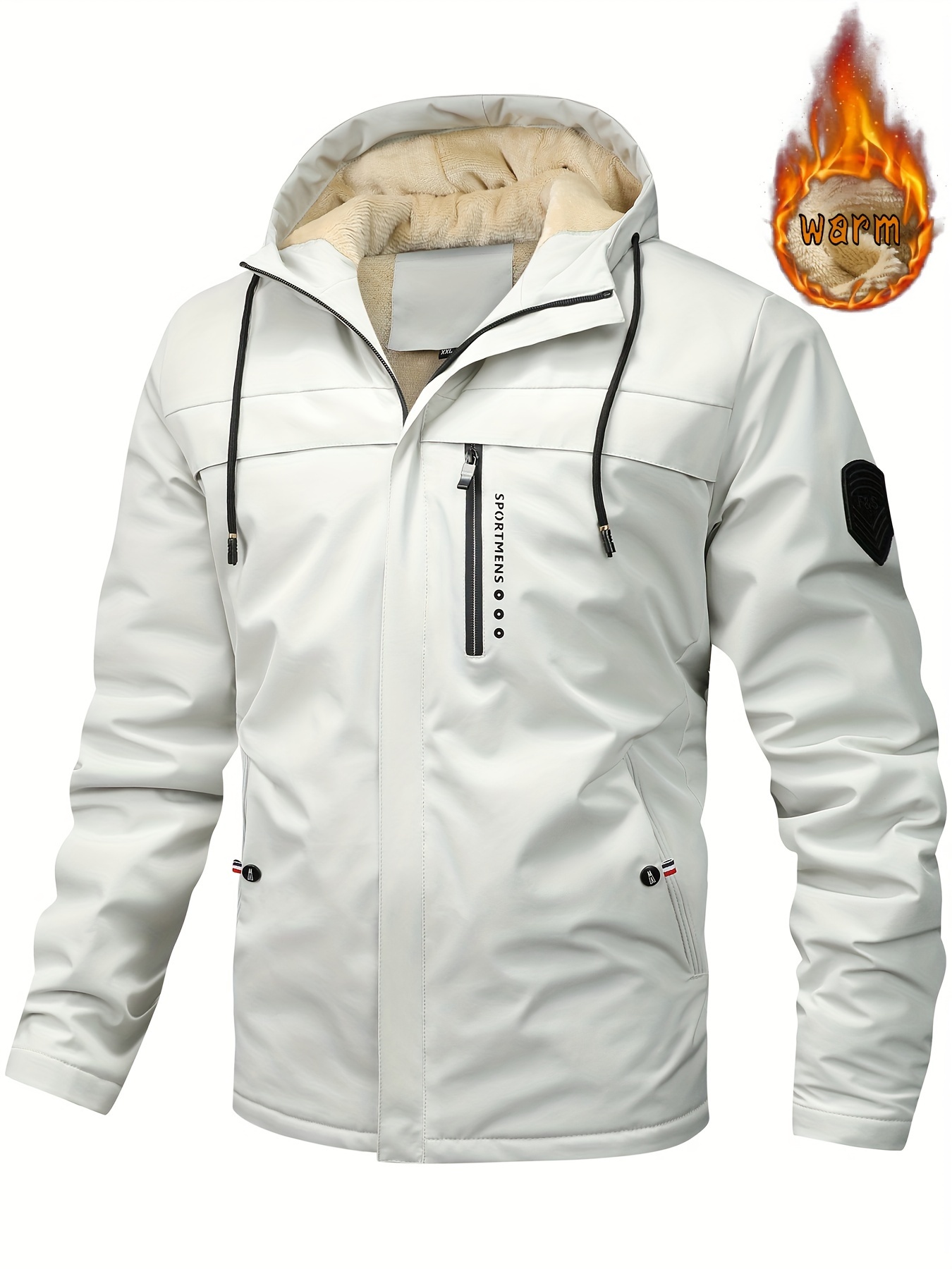 Warm Fleece Hooded Jacket Men's Casual Winter Jacket Coat - Temu Canada