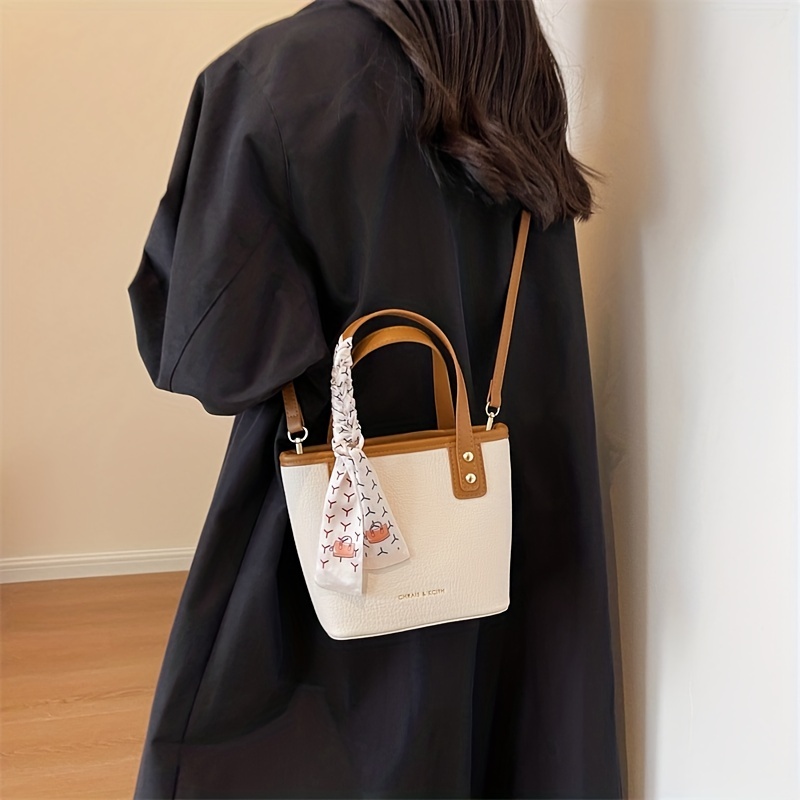 Mini Scarf Decor Bucket Bag, Elegant Pu Crossbody Bag, Women's Fashion  Handbag & Shoulder Purse - Temu