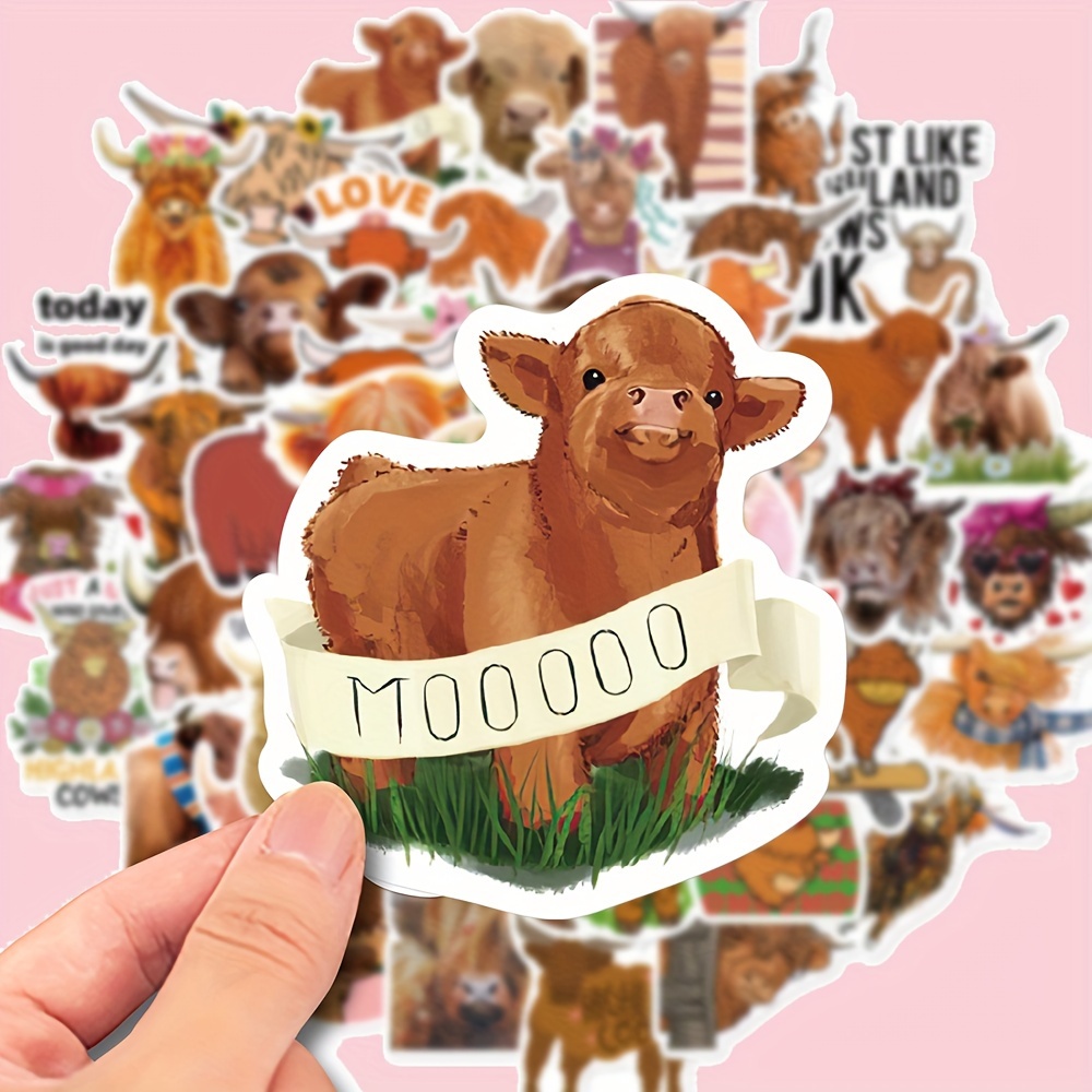 50Pcs Cow Stickers for Kids,Waterproof Kawaii Vinyl Cow Print Stickers for  Kids,Farm Cow Decor Stiker Decals for Hydroflask,Luggage,Album,Scrapbook