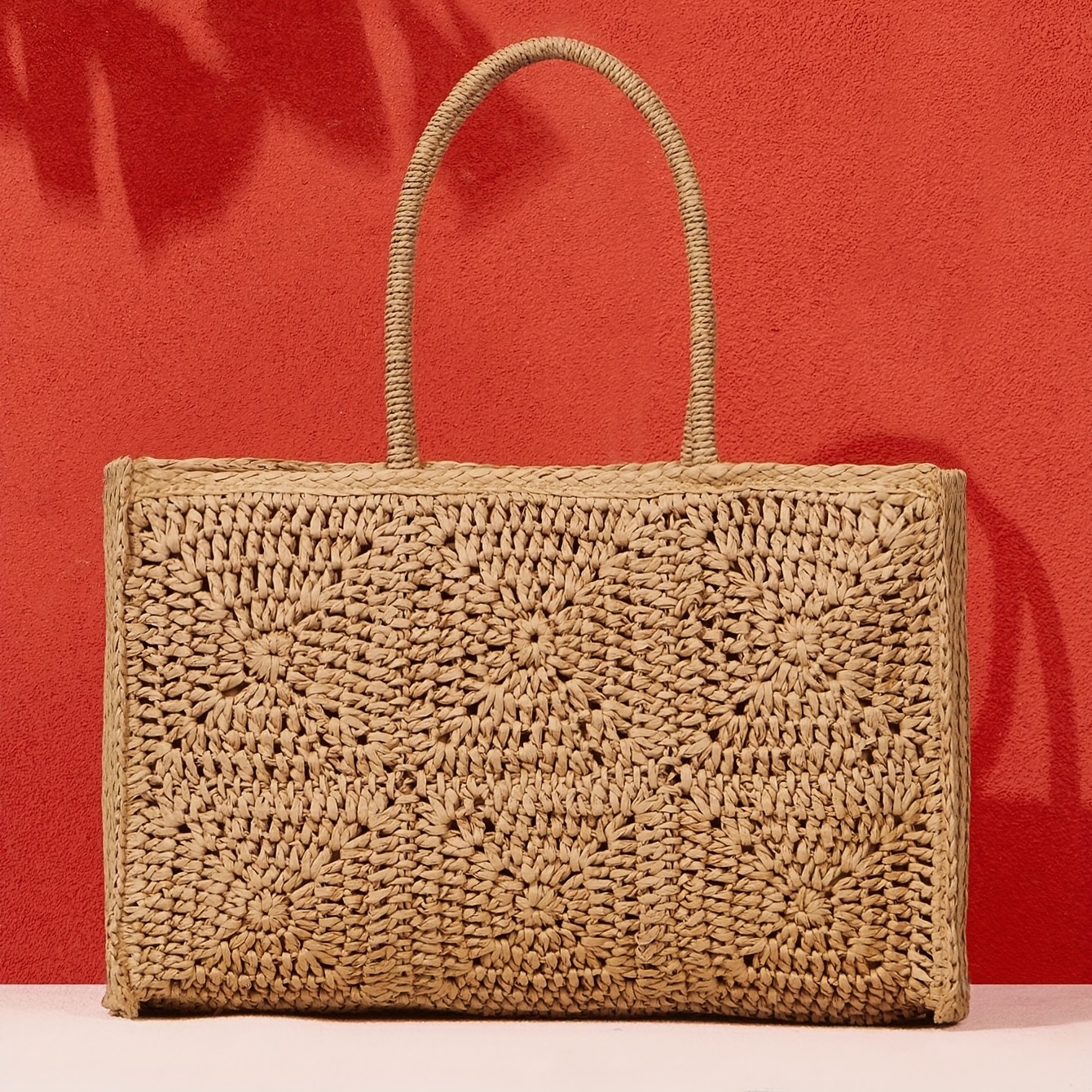 Woven Straw Tote Bag Boho Style Travel Beach Bag Women's - Temu Canada