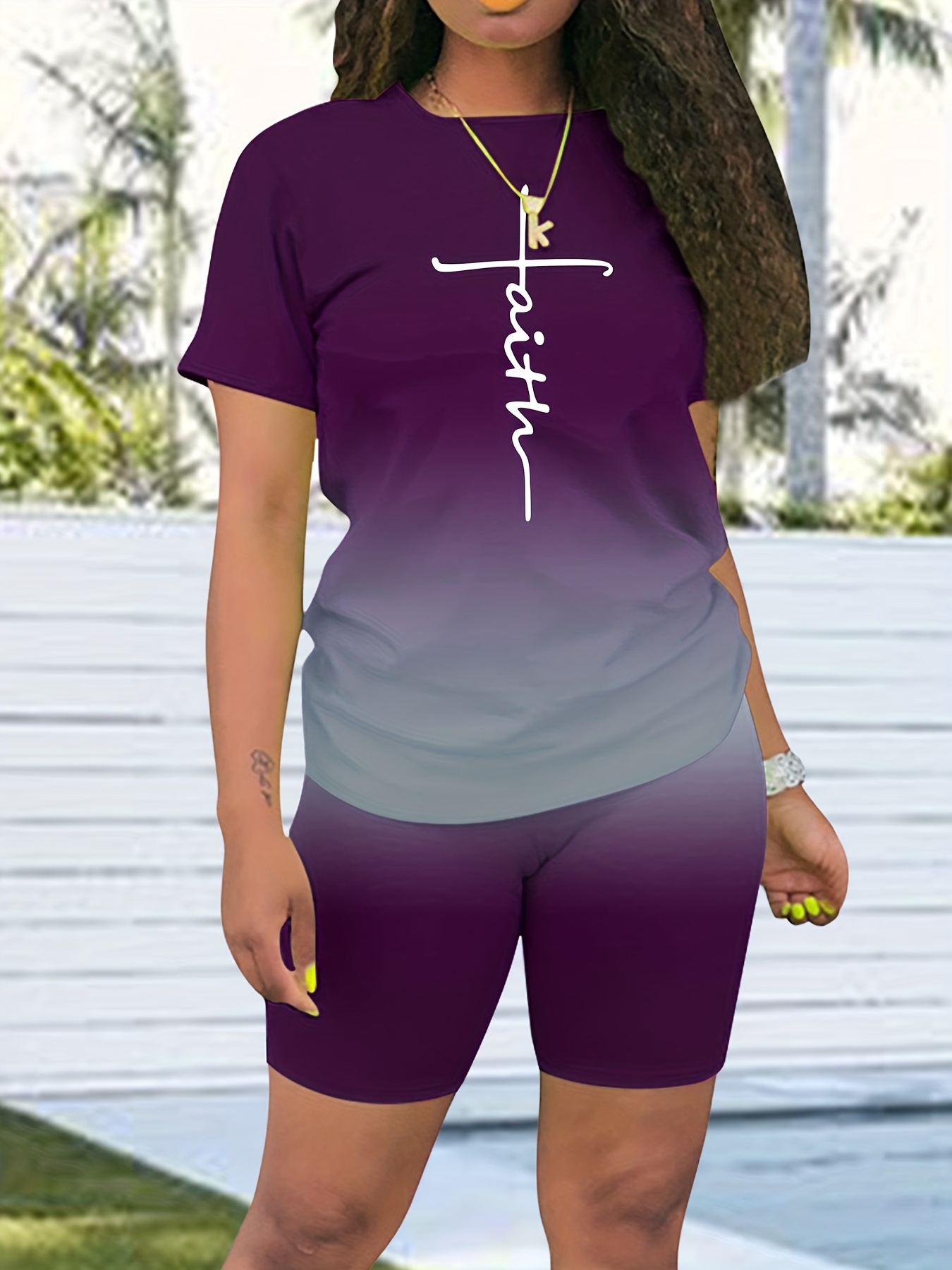 Graphic Print Short Sleeve T shirt Biker Shorts Summer - Temu