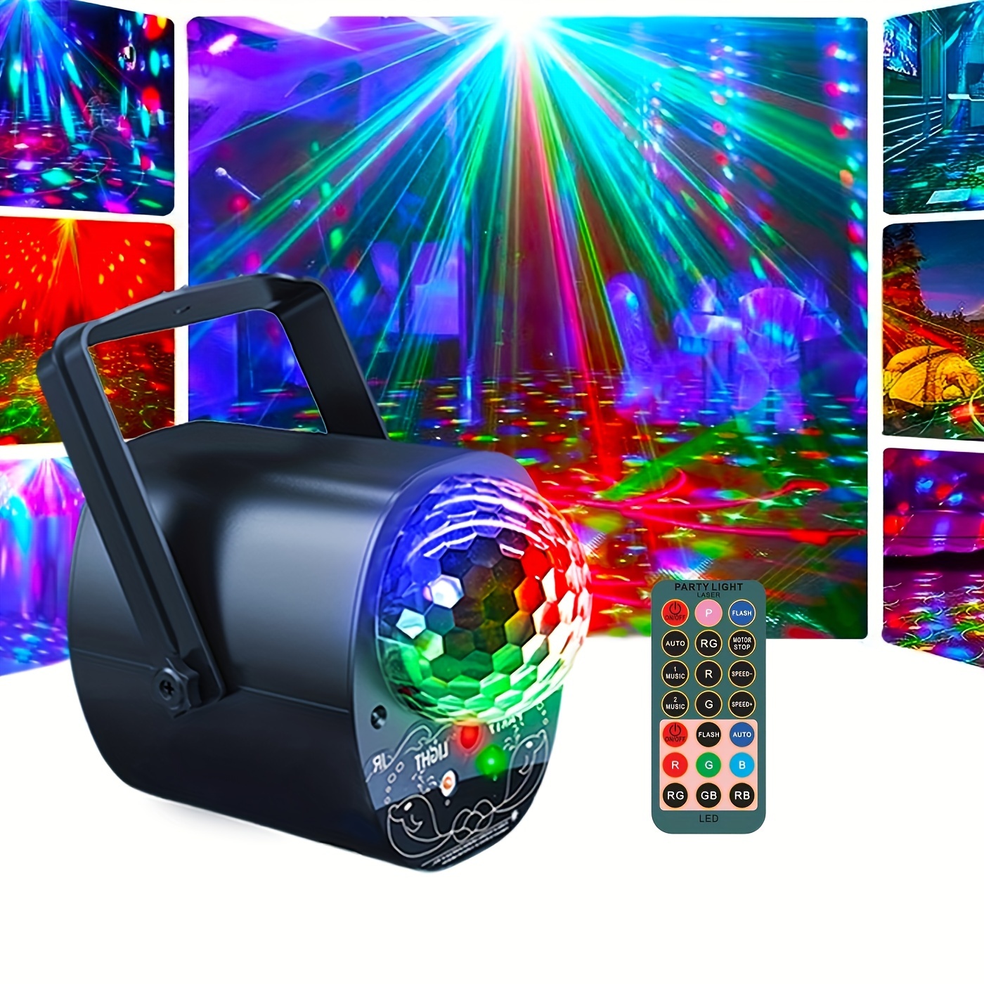Luces de fiesta de discoteca de DJ, iluminación de efecto de proyector  láser activada por sonido, luz estroboscópica LED RGBW con control remoto  para