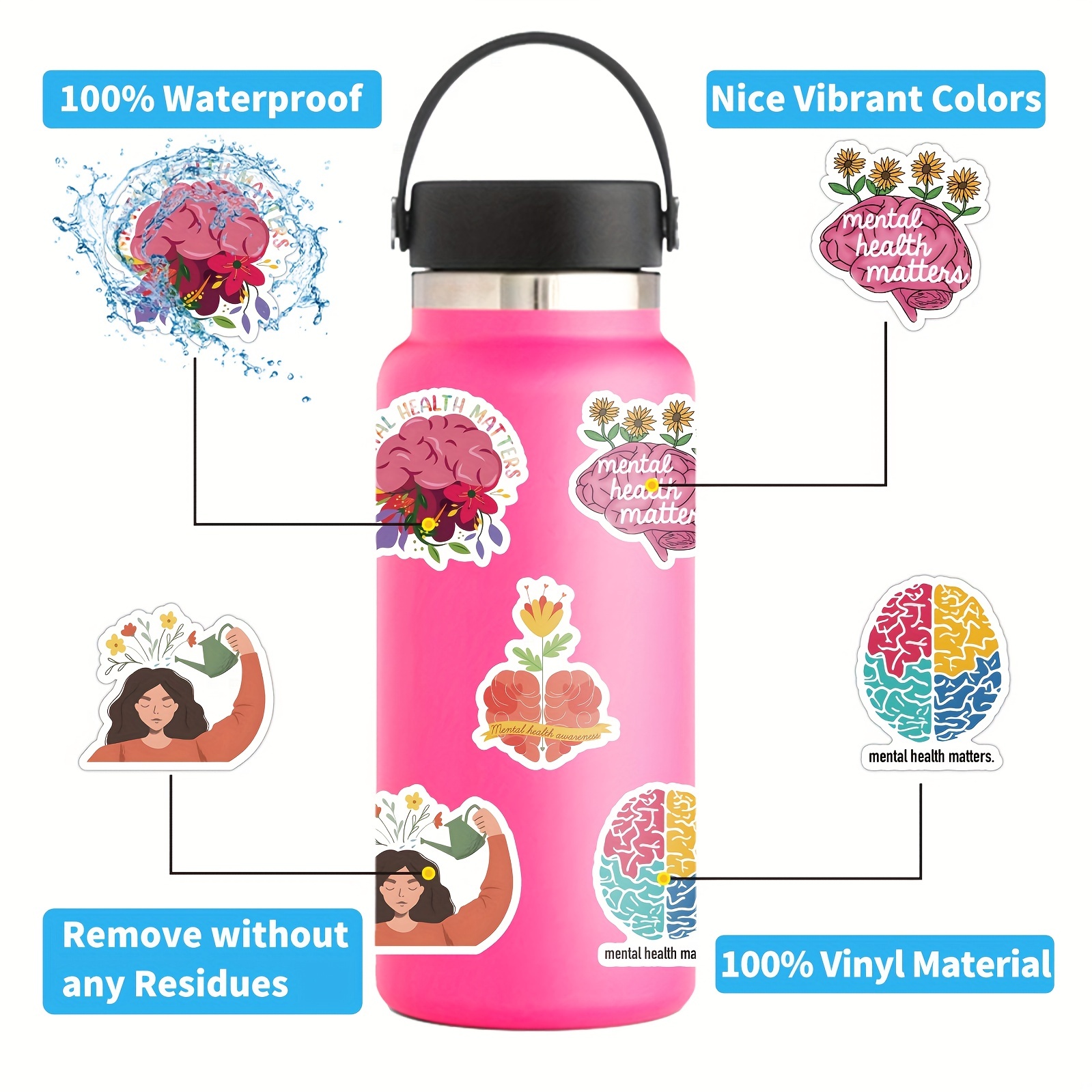 300pcs Mental Health Stickers,Inspirational Psychology Stickers For Adults  Teens,Positive Waterproof Mental Health Awareness Stickers For Water Bottle