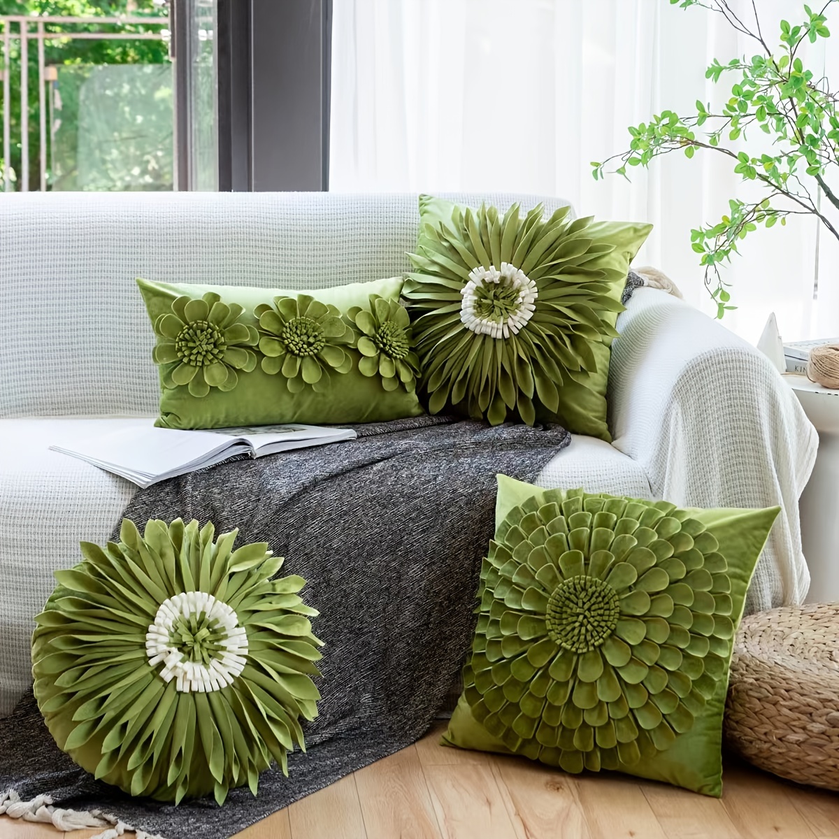 Leaf Embroidery Cushion Throw Pillow Cover Sofa Bedroom Home - Temu