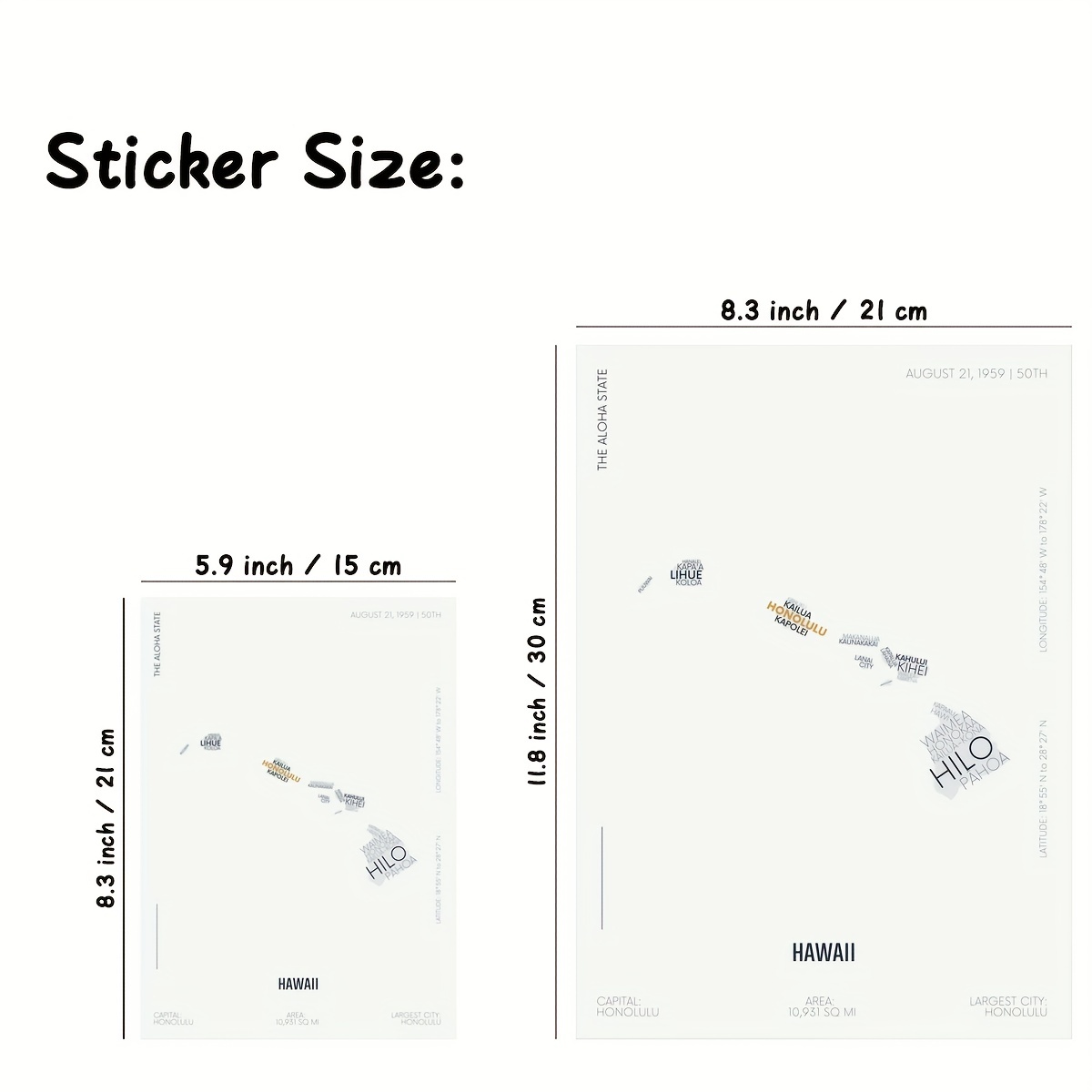 Hawaii State Letter Map Sticker for Kids Room Wall Art