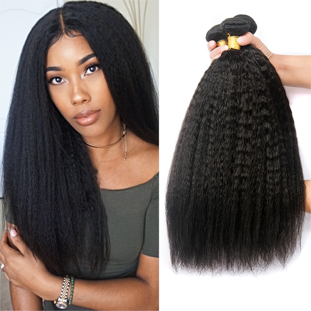 TEMU Brazilian Kinky Straight Bundles Human Hair Bundles 100% Brazilian Remy Sew In Hair Extensions For Women Color 3 Bundles Deal