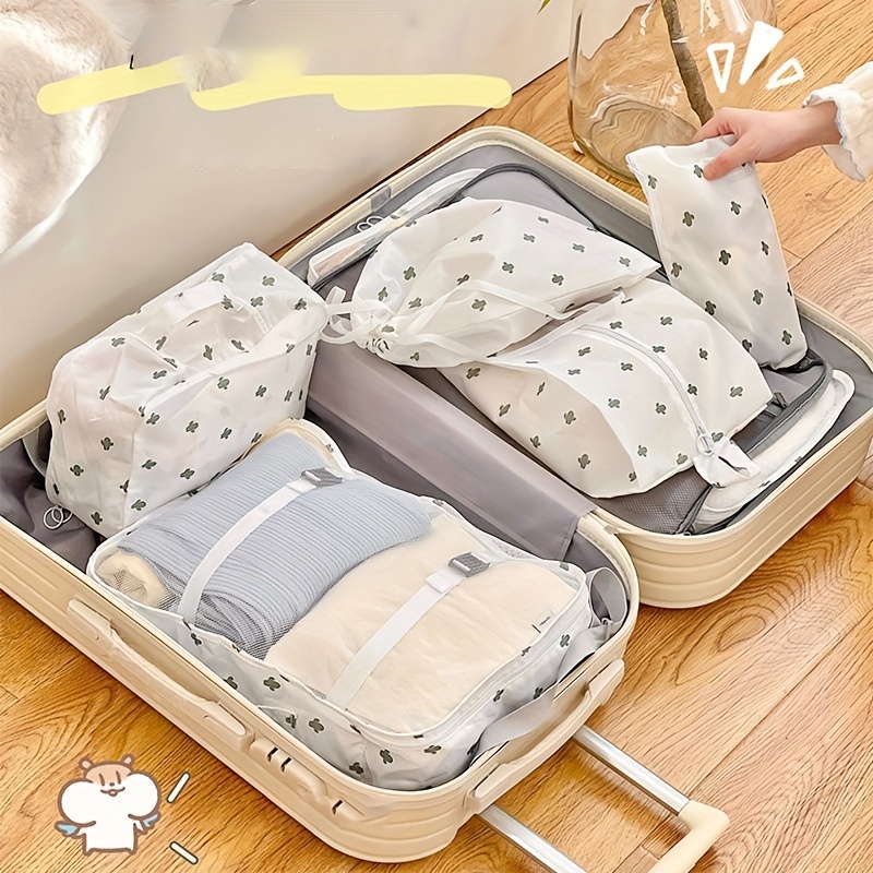 7pcs Bag Set Lemon Print Travel Storage Bag Clothes Storage Bag