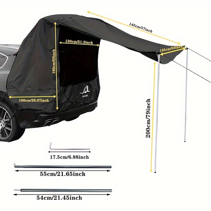 Vilemoon Wasserdichter Auto-Sonnenschutz,  SUV-Heckklappen-Schatten-Markise-Zelt, tragbares Auto-Vordach,  Wohnmobil-Anhänger, Sonnenschutz für Camping