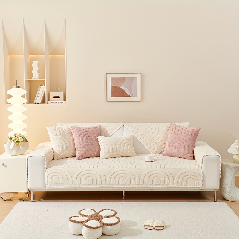 1pc Pink Sofa Seat Cushion Cover, Simple Embossed Design Sofa Cushion Cover  For Household