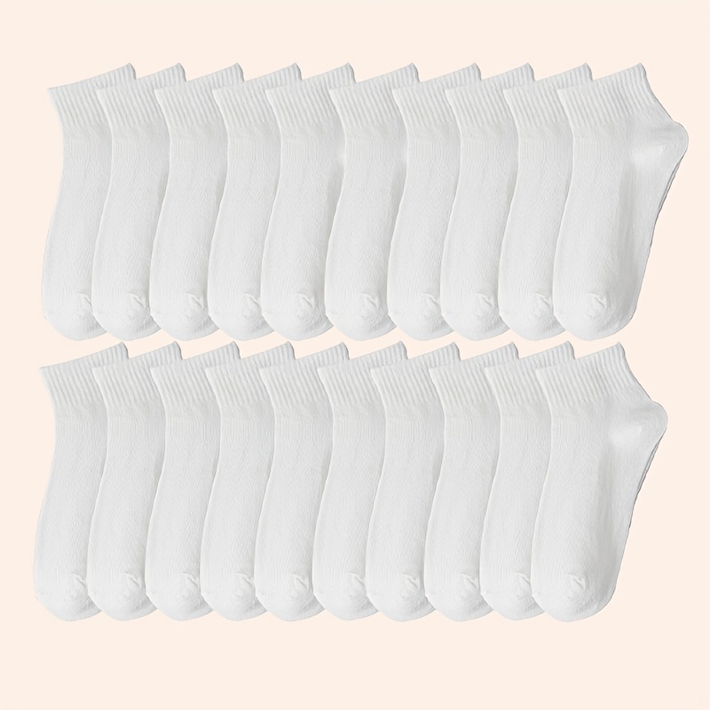 

20 Pairs Solid Color Socks, Simple & Comfy Crew Socks, Women's Stockings & Hosiery