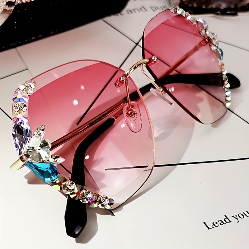 Oversized Rhinestone Gradient Sunglasses UV400