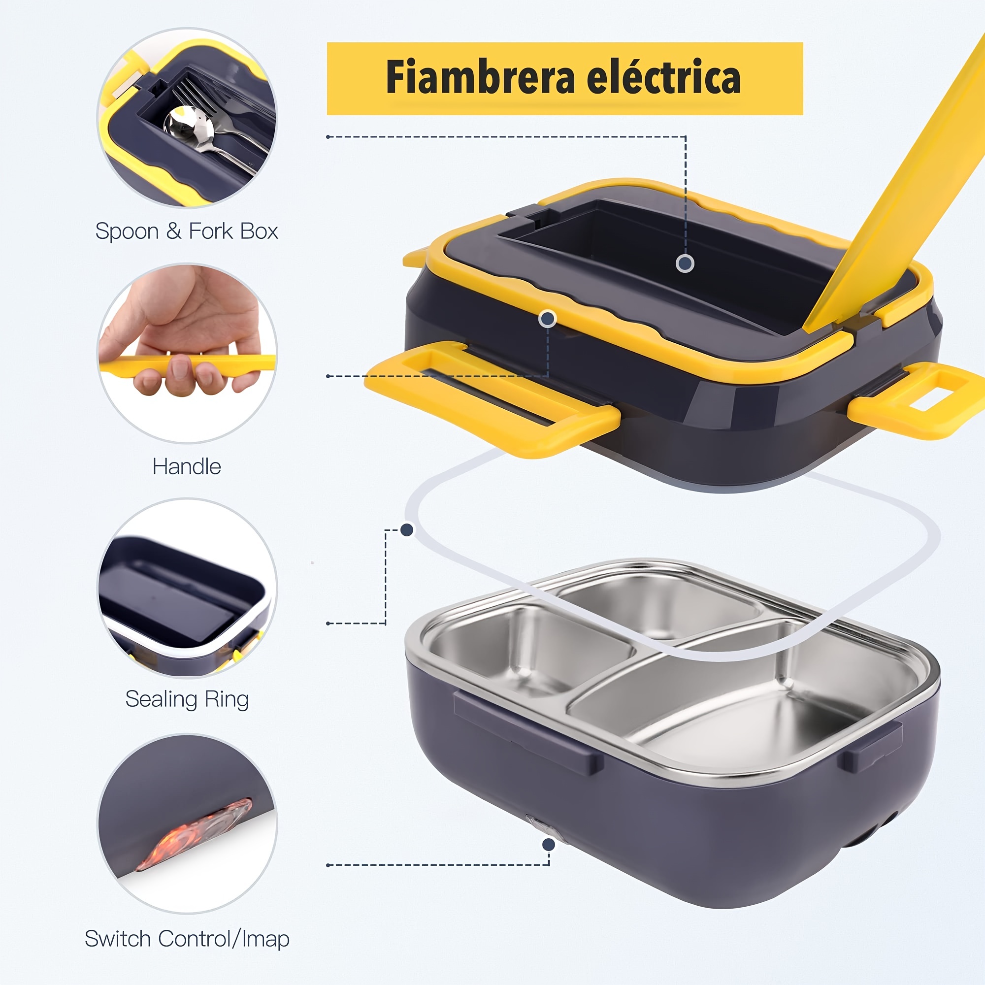 USB Rechargeable Electric Heated Lunch Boxes 304 Stainless Steel Portable  Food Warmer with 2 Container Heated